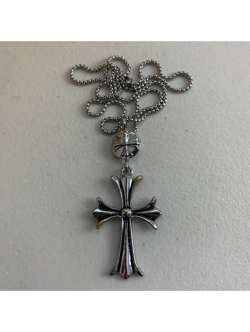 Cyber 2000s y2k grunge punk opium cross pendant style necklace. Cool design